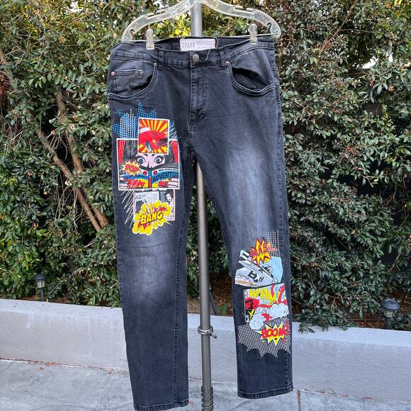 Spark Men’s Comic Black Jeans  38 x 32 - Picture 2 of 9